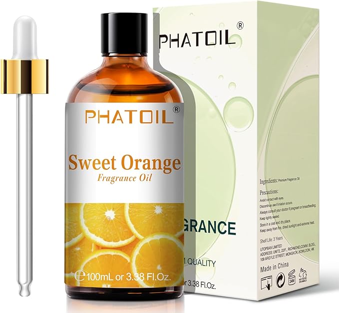 PHATOIL 100ML Sweet Orange Fragrance Oils for Aromatherapy, Diffuser Oils for Home, Perfect for Humidifier, Yoga, DIY Candle and Soap Making - 3.38FL.OZ
