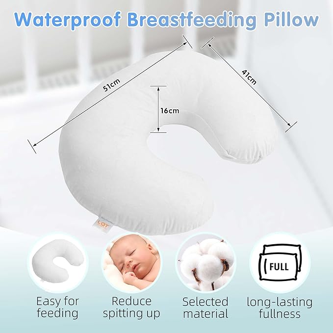 LAT Waterproof Nursing Pillow for Breastfeeding,Waterproof Removable Cover,Ergonomic Breast Feeding Pillows Baby for Baby Boys and Girls,Machine Washable(White)