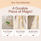 PlayVibe Kids Teepee Canopy - Baby & Toddler Play Shelter with LED Star Lights, Cozy Reading Nook, Party Canvas for Indoor Outdoor Fun - Tent for Kids - Play Tent