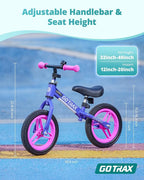 Gotrax KS12 Balance Bike for 2-5 Years Old, 12" Toddlers Bike with LED Light&Bell, Adjustable Soft Seat&Handlebar, Flat-Free Tires&Easy Assembly, Lightweight&No Pedal, Kids Toy Gift for Boys Girls
