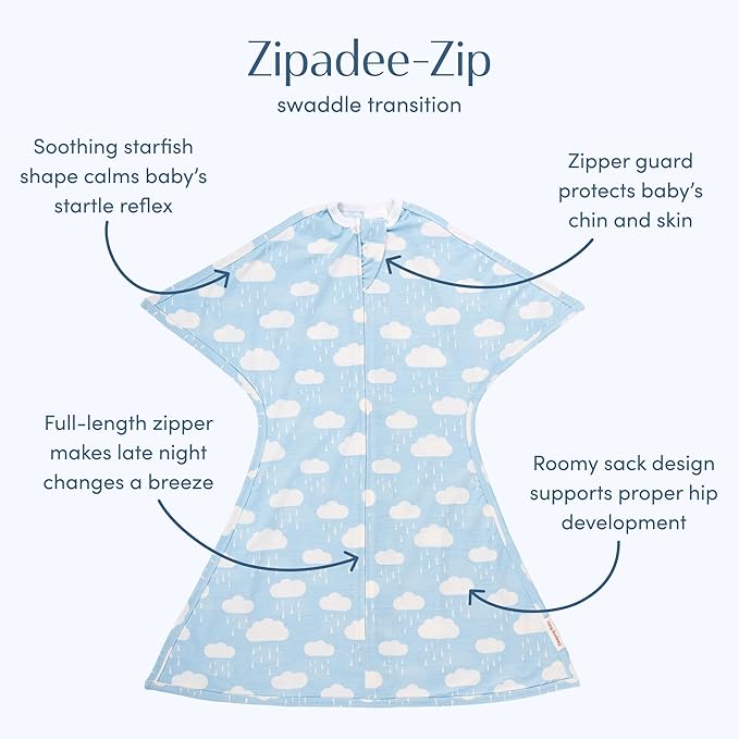SleepingBaby Zipadee-Zip Transition Swaddle - Cozy Baby Swaddle Blanket with Zipper Convenience - Roomy Wearable Blanket for Easy Diaper Changes - Spring Showers, X-Small (3-6 Month)