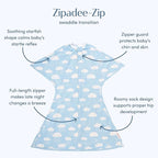 SleepingBaby Zipadee-Zip Transition Swaddle - Cozy Baby Swaddle Blanket with Zipper Convenience - Roomy Wearable Blanket for Easy Diaper Changes - Spring Showers, X-Small (3-6 Month)