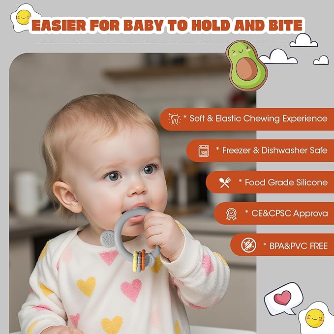 Baby Fruit Food Feeder & Breastmilk Popsicle Molds for Teething Relief, Baby Feeding Sets, 1 Freezer Tray with Lid & 1 Teether Toy & 1 Silicone Teething Pacifier Feeder, Extra Food Pouches (Grey)