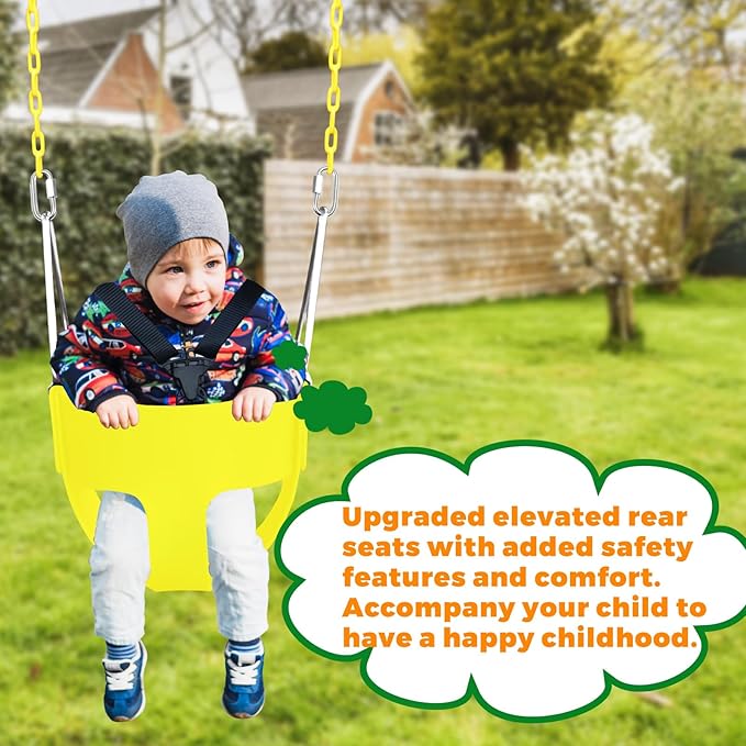 High Back Full Bucket Toddler Swing Seat with 3- Point Adjustable Safety Harness, 66 inch Detachable Chain,Suitable for Babies Aged 6-24 Months，Baby Swing for Swingset (Yellow)