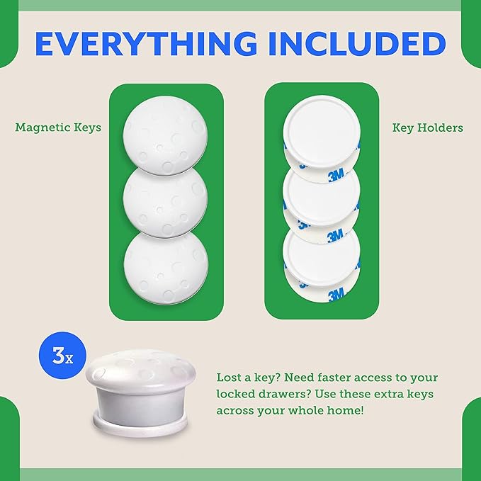 Eco-Baby Universal Replacement Keys for Magnetic Cabinet Locks [2 Universal Keys] Child Safety for Drawers and Cabinets - 2 Keys for Child Proof Kitchen Bathroom Cabinet Locks