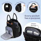 RUVALINO Diaper Bag Backpack-Multifunction Baby Travel Bag, Insulated Bottle Holders & Large Capacity, Waterproof, Deep Black