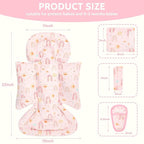 Infant Car Seat Insert and Strap Covers, Very Soft Car Seat Head Support Baby Girl Boy, Reversible Newborn Carseat Insert Cushion Fits for Stroller, Baby Swing, Bouncer (Pink Rainbow)