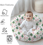 Cartoon Winter Christmas Tree Stars Leaves Pattern Baby Lounger Cover, Unisex Removable Infant Newborn Snug Fit Floorseat Sleeping Lounger Slipcover for Boys Girls Lounger Pillow, Cover Only-24*26