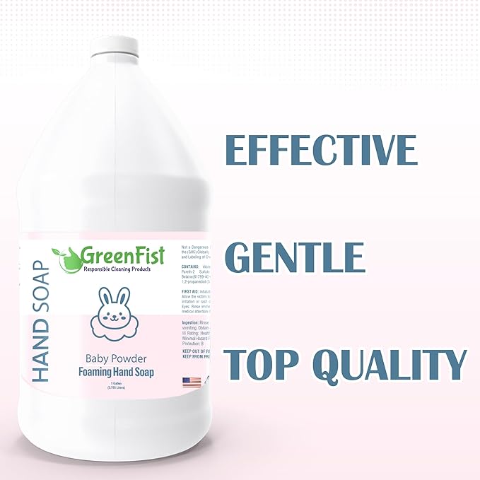 GreenFist Foaming Hand Soap Refills Baby Powder Scent Jug Foam Refill Made in USA, 128 ounce (1 Gallon)