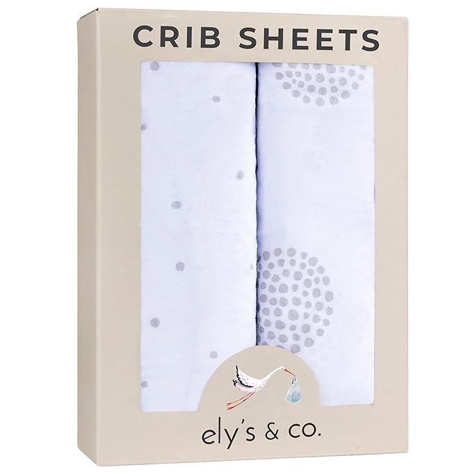 Ely’s & Co. Crib Sheets, Baby Boy/Girl Fitted Crib Mattress Sheet Set, 2 Pack, 100% Jersey Knit Cotton, Infant and Toddler Nursery Bedding, Grey Dottie Print, 28” x 52”