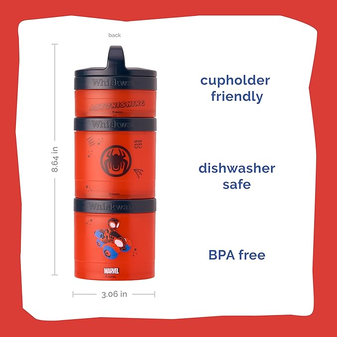 Whiskware Spider-Man Team Spidey Stackable Snack Containers for Babies, Kids, and Toddlers, 3 Stackable Snack Cups for School or Travel, Cupholder Friendly, Miles Morales