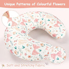GFU Nursing Pillow Cover for Boys and Girls, Breastfeeding Pillow Case for Newborn, Soft Baby Breastfeeding Pillow Slipcover Colourful Bow & Flowers, Stretchy Feeding Cover (Cover Only)