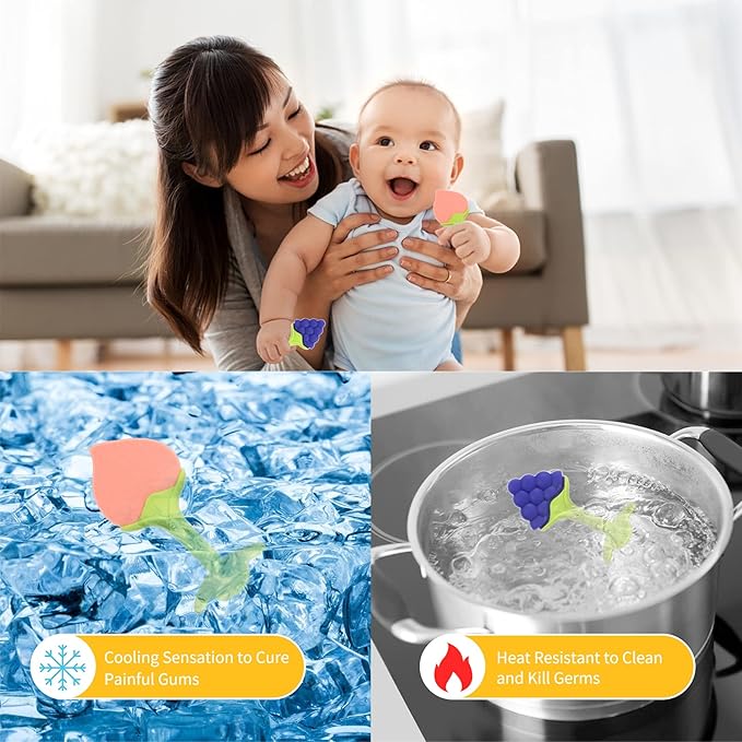 Baby Teething Toys 3-6 Months, Silicone Baby Teether Freezer BPA Free, Babies Teething Relief Sore Gums, Banana Finger Toothbrush, Fruit Shape Giraffe Teether for Infant Boys and Girls