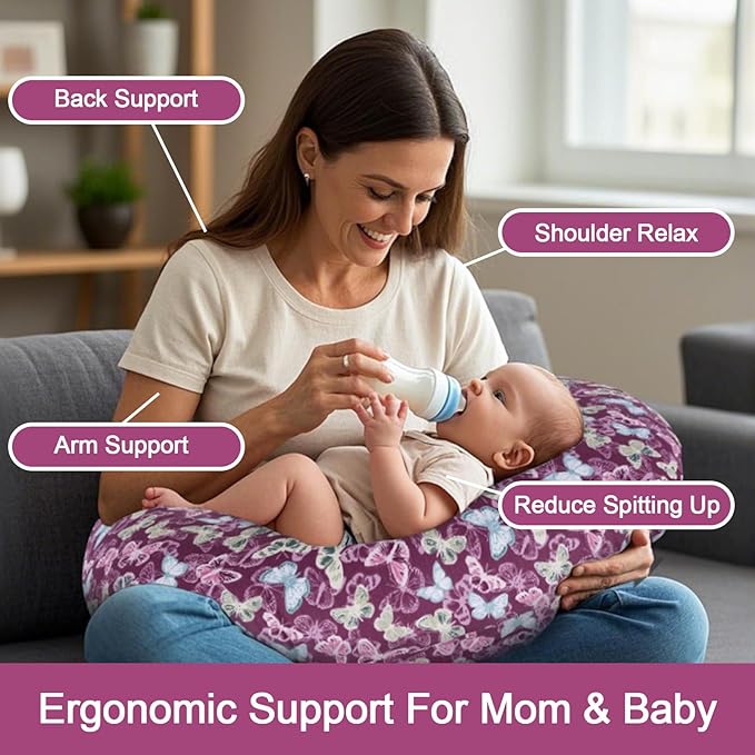 Nursing Pillow, Breastfeeding Pillow with Removable Cover, Ergonomic Breast Feeding Pillow, Baby Feeding Support Cushion for Mom Easier Breastfeeding- Original Size/Butterfly