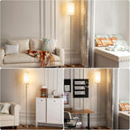 Ambimall Floor Lamp with 3 Color Temperatures Bulb, 64" Standing lamp with Linen lampshade for Bedroom, Minimalist Pole Lamp, White Shade & Brown Pole