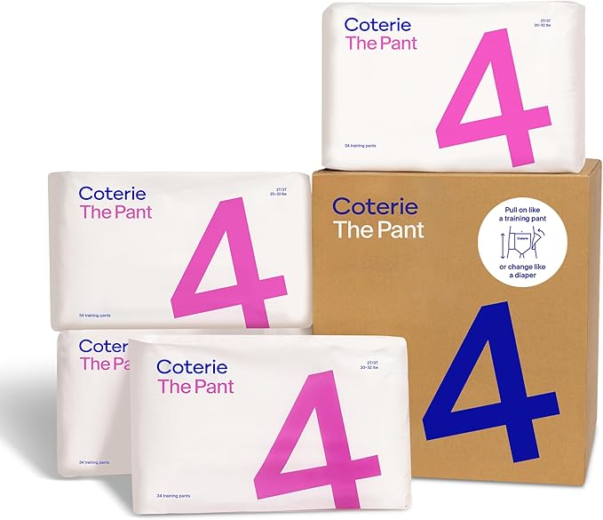 Coterie The Pant, Size 4, Refastenable Training Pants for Sensitive Skin, Hypoallergenic, Super Absorbent Overnight Leak Protection, 2T/3T (20-32 lbs) 136 Count