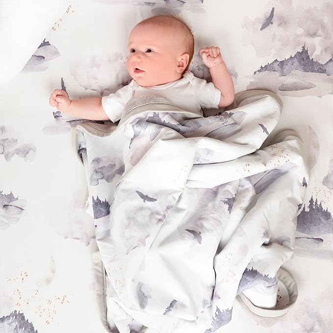 Oilo Crib Sheet, Breathable, Fitted, Turkish Cotton Jersey, 300 Thread Count, Machine Washable, Fits Standard Crib (28" x 52" x 6"), Toddler Bedding, Girl, Boy & Neutral Nursery Design, Misty Mountain