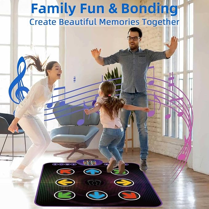 SUNLIN Light Up Dance Mat for Boys Girls Ages 3 4 5 6 7 8, Fun Toy Gift w/ 9 Light Up Keys & Bluetooth, Interactive Music Pad w/ 4 Game Modes & Adjustable Volume, Birthday Gift for Kids 3-12