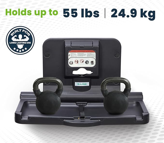 Alpine Wall Mounted Baby Changing Station 2 Pack - Horizontal Baby Changing Table Foldable Diaper Tables with Safety Strap for Commercial Bathroom, ADA Complaint (Hardware Included) Black