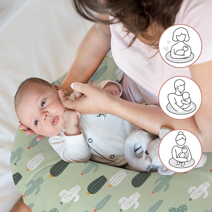 Little Grape Land Nursing Pillow for Infants, Breastfeeding Pillows, Baby Support Pillow for Nursing, Bottle Feeding, Tummy Time with Machine Washable Cover & Breathable Filling (Blossom Cactus)