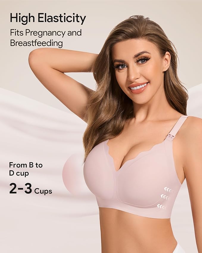 HBselect 3Pack Nursing Bras for Breastfeeding Seamless Scalloped Maternity Bras for Pregnancy Ultra Comfort Sleep Bras