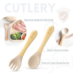 All In One Silicone Feeding Set - Safe for 6-12 Months - Non-Toxic Baby Led Weaning Supplies - Toddler Self Feeding Utensils - BPA-Free - Mess Free Essentials