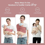Baby Wrap Carrier, Lightweight Baby Wearing Wraps for Newborn and Infant, Soft Swaddle Holder Carrier, Cozy Baby Sling 7-35 lbs Cream+Pink