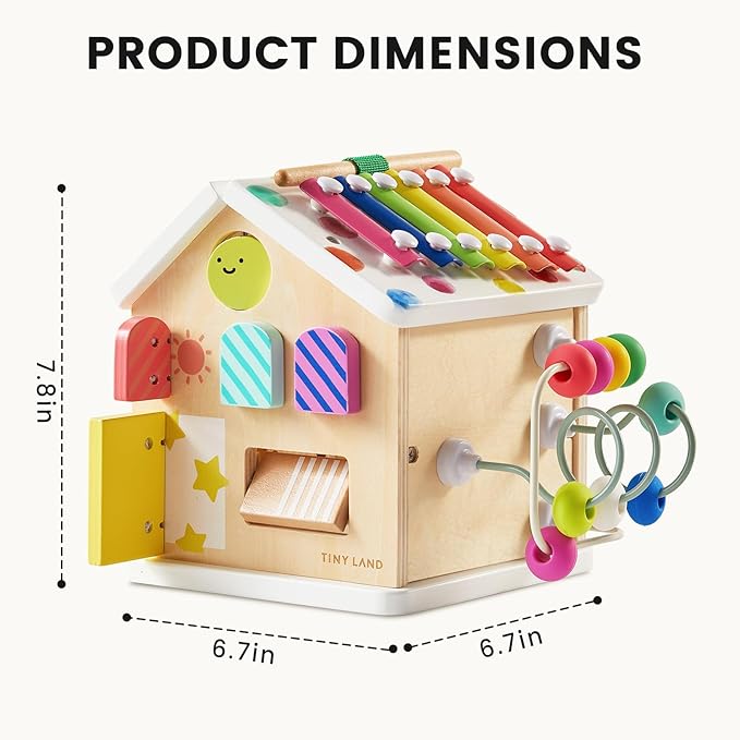 Tiny Land 9-in-1 Wooden Activity Cube, Montessori Baby Activity Center for 1+ Year Old, Educational Toy for Toddlers, Ideal Gift for Girls and Boys (Rainbow)