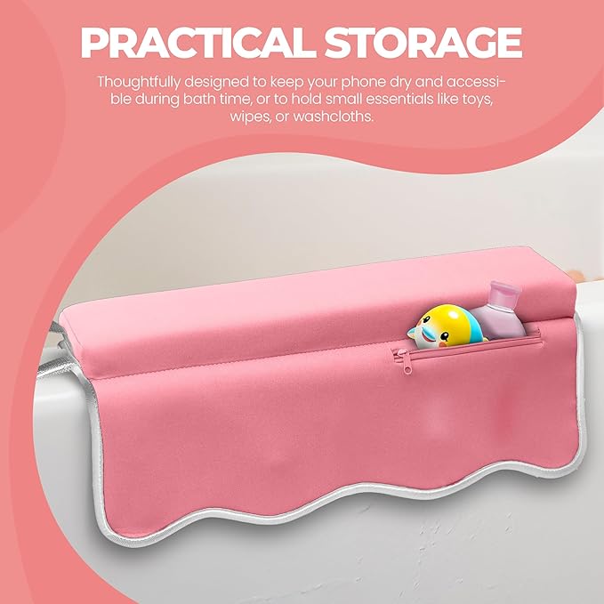 Whale Baby Bath Kneeler and Elbow Rest Set – Extra Thick Padded Cushion – Waterproof Non-Slip Mat with Storage Pockets – Bathtime Safety – Baby Shower or Registry Gift for Moms and Dads (Pink)