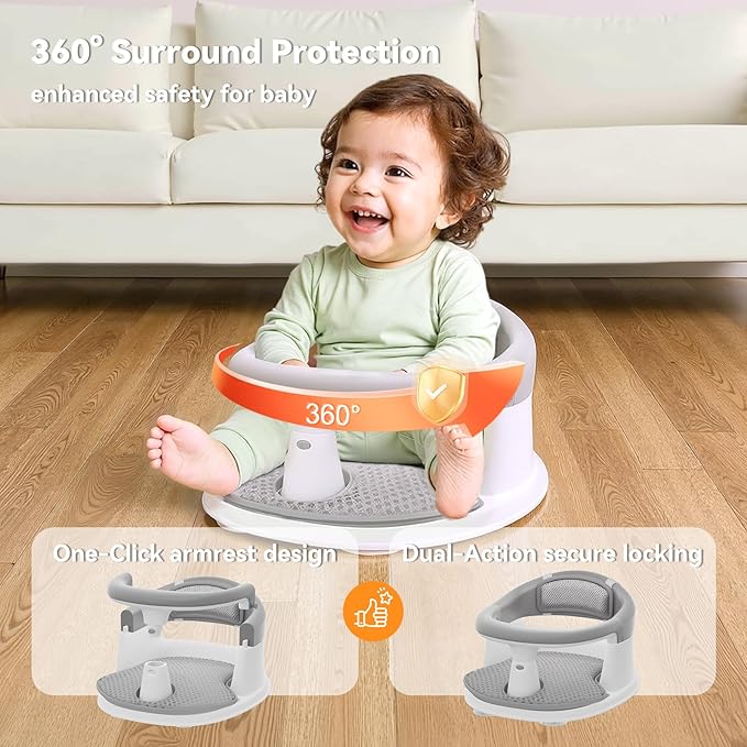 Baby Bath Seat for Babies 6 Months & Up - 360°Protection Bath Seats for Babies Sitting Up | Baby Infants Bath Chair with Temperature Alert & Cushion | Toddler Bath Seat Newborn Baby Bathtub Seat
