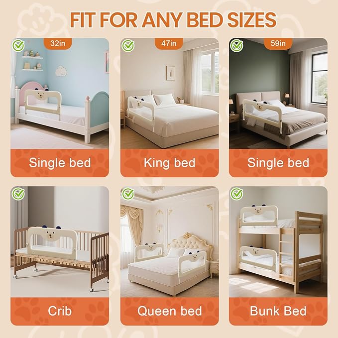 omzer Bed Guard Rail for Toddlers - 32'' Swing Down & Height Adjustable Bed Rail for Toddlers Baby Bed Rail Guard for Twin, Queen, King, Full Size