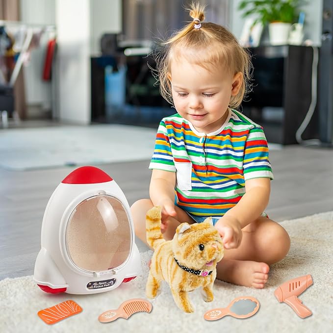 Walking Cat Toy for Kids with Backpack,Electronic Pet Puppy W/Walking&Barking,Interactive Plush Stuffed Toys,Puppy Pet Care Gifts for Girls Boys Toddlers 3 4 5 Year Old Boys