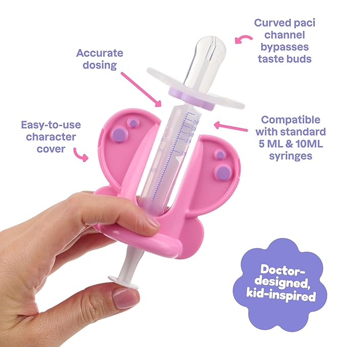 Medicine Dispenser, Butterfly - Liquid Medication Syringe for Newborns, Infants, Babies & Toddlers - Baby Medicine Kit with Pacifier Attachment for Accurate Dosing