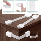 Vmaisi Baby Proofing Cabinet Locks - Childproofing Adjustable Multi Use Straps Latches for Drawers, Fridge, Dishwasher, Toilet Seat, Cupboard, Closet, Oven,Trash Can, Adhesive No Drilling (White) (20)