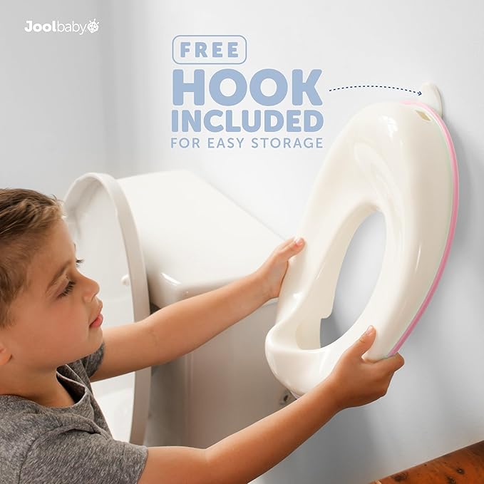 Jool Baby Potty Training Seat for Boys and Girls, Fits Round & Oval Toilets, Non-Slip with Splash Guard, Includes Free Storage Hook (Pink)