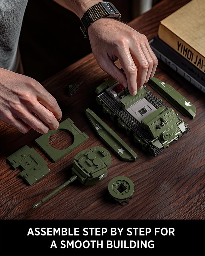 Nifeliz Sherman Military Tank Building Set for Adults, Collectible WW2 Military Model Toy to Build and Display, M4 Medium Vehicle for Army Enthusiasts (860 PCS, NF10313)