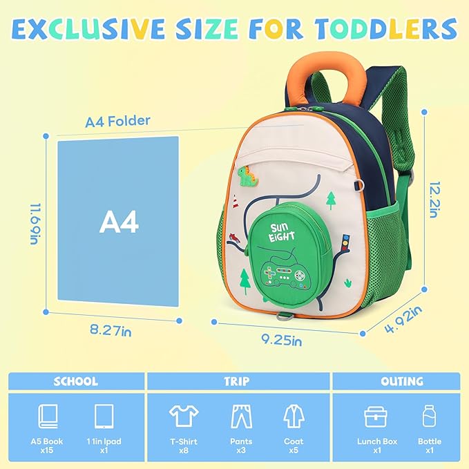 SUN EIGHT Kids Backpack with Plush Toy – Cute & Durable School Bag for Toddlers and Kindergarten