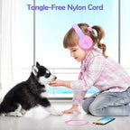 Kids Headphones, Wired Headphones for Kids Over Ear with Microphone, 85/94dB Volume Limiter Headphone for Girls Boys, Foldable Headphone for Learning & Entertainment, Gradient Red