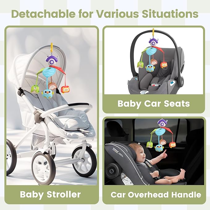 CUTE STONE Baby Crib Mobile with Music and Lights, Nursery Crib Mobile with Remote Control, Detachable Hanging Mobile for 3+ Months Newborn Babies, Fits Cribs and Strollers