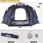 Portable Hexagon Kids Play Tent with LED Strip Lights Indoor Children Play House Easy Set-up Space Dream Tent for Night.4-5 Person Large Tents & Birthday Gifts