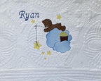 Personalized Baby Blanket Baby Quilt Monogrammed Blankets for Boys and Girls Embroidered Baby Gifts (Teddy Bear Stars)
