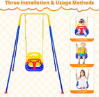 4-in-1 Toddler Swing Set & Baby Jumper and Bouncer for Toddlers, Foldable Baby Swing Stand for Outdoor Indoor Play, Easy to Assemble and Store for Ages 6 Months to 10 Years Old (Blue)