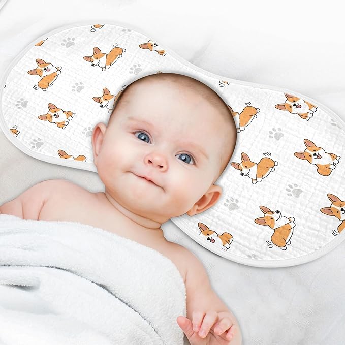 4 Pack Muslin Burp Cloths Cute Corgi Dogs White Cotton Baby Burp Cloths Absorbent Burping Cloth Soft Spit Up Rags for Newborn Must Haves 22x11 Inch