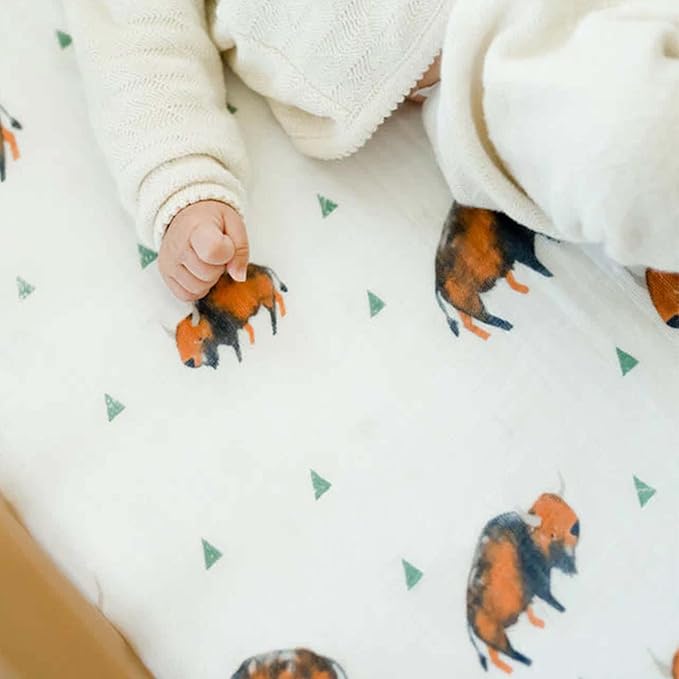 Little Unicorn Premium Crib Sheet | Breathable & Super-Soft Muslin Fabric (Bison)
