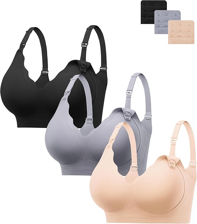 HBselect 3Pack Nursing Bras for Breastfeeding Seamless Scalloped Maternity Bras for Pregnancy Ultra Comfort Sleep Bras