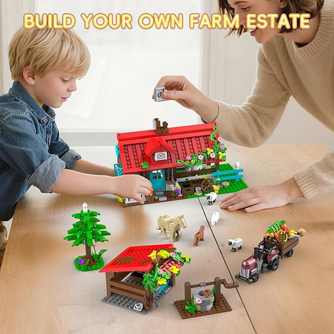 Farm House Building Sets for Kids 6-12, 791 Pcs Farm House Building Kits with Tractor Horse Animals, STEM Farm Animals Building Toys Gift for Boys Girls Teens Adults
