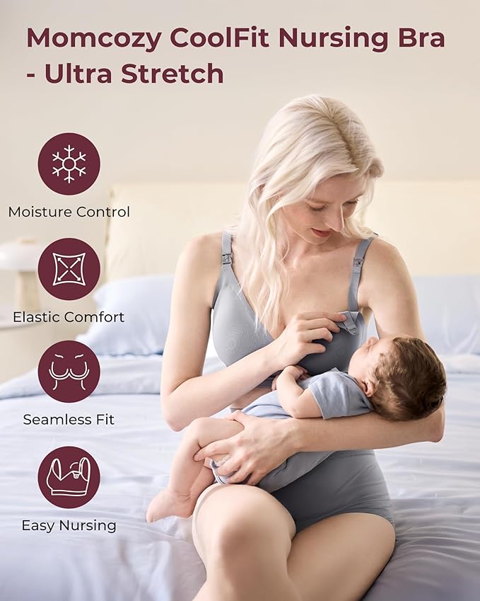 Momcozy CoolFit Nursing Bras for Breastfeeding, Ultra Stretch Seamless Jelly Strip Maternity Bra, Cooling Wireless