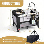 4 in 1 Height Adjustable Baby Playard, Foldable Nursery Center with Music Box Toy Rack, Side Storage, Changing Table, Large Portable Playpen for Newborns and Toddlers