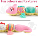 LIGHTDESIRE Baby Toys Musical Dinosaur,Infant Stuffed Animal Toys with Crinkle and Rattles,Soft Sensory Toys with Textures for Tummy Time Newborn Boys Girls 0 3 6 12 Months(Pink)