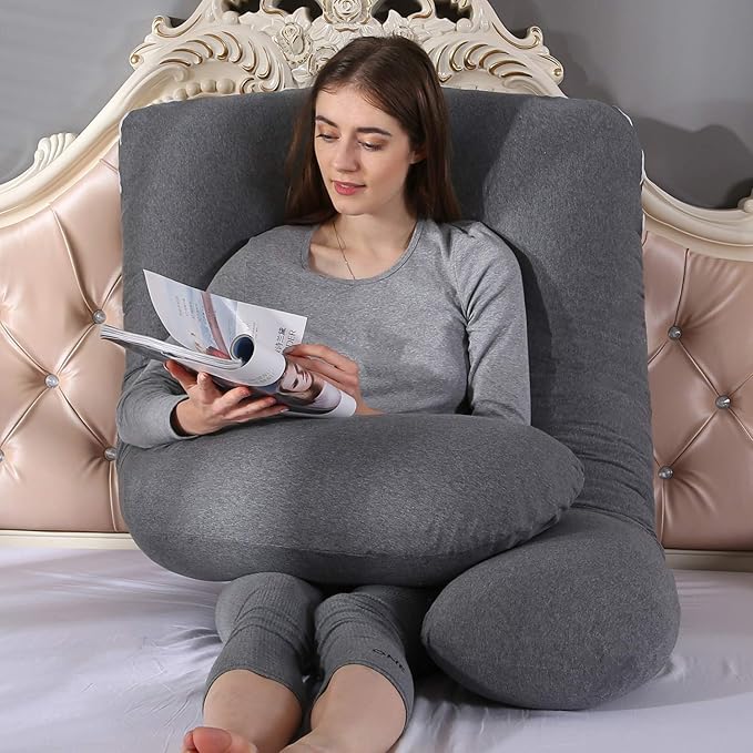 Amagoing 55 inches Pregnancy Pillows for Sleeping, U Shaped Maternity Full Body Pillow for Pregnant Women with Hip, Leg, Back, Belly Support, Washable Jersey Cover Included (Dark Grey)